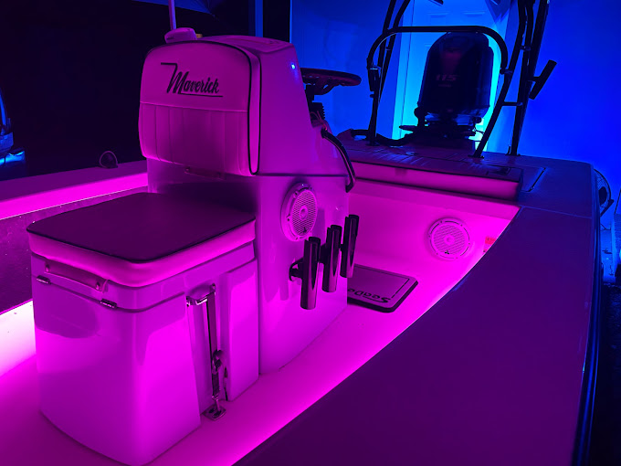 Boat with pink RGB lighting installed