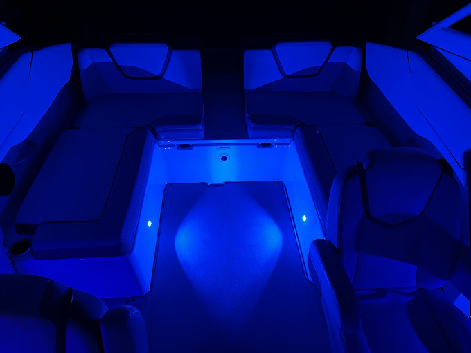 Boat with blue RGB lighting installed